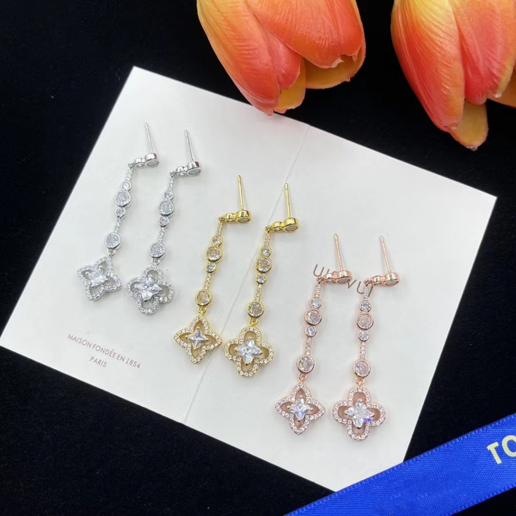 'TOP'MONOGRAM Hoa Mặt Nạ Bông Tai Kim Loại Giả Tinh Thể Bông Tai Stud Brass Mạ Vàng Với Thép In Hàn Quốc 2023 Mới Tái Tạo Không Rỉ 925 Bạc Kim Bông Tai Cho Phụ Nữ