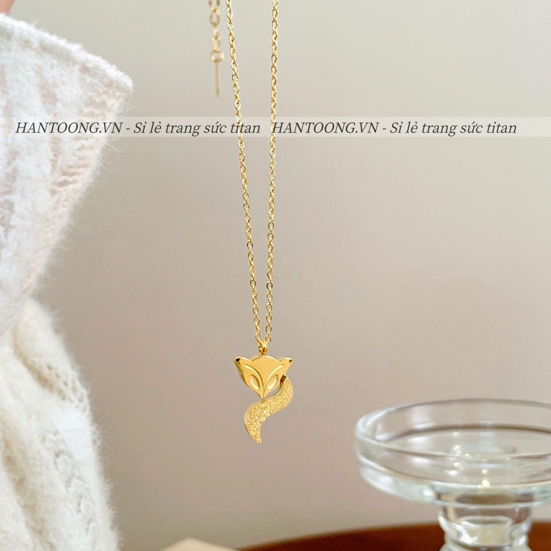 Bông tai titan cao cấp không gỉ mạ vàng 24k hình hồ ly phun cát lấp lánh thời trang quyến rũ dành cho nữ