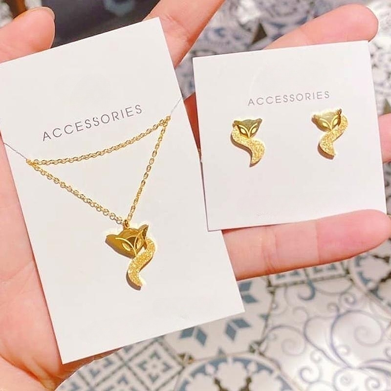 Bông tai titan cao cấp không gỉ mạ vàng 24k hình hồ ly phun cát lấp lánh thời trang quyến rũ dành cho nữ