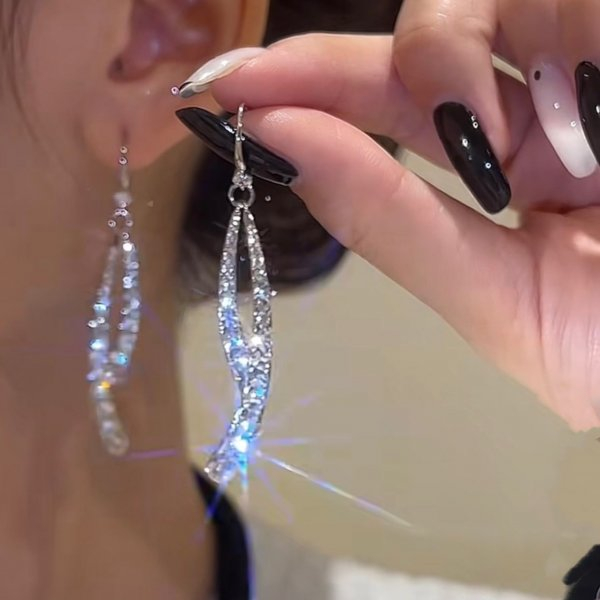 Bông Tai Dáng Dài Đính Đá Zircon Lấp Lánh Thời Trang Hàn Quốc S925 Dành Cho Nữ