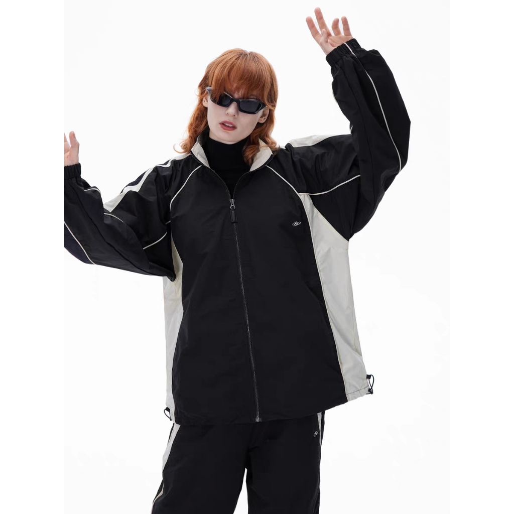 ESEA Áo Khoác Thể Thao Tay Dài Thêu Họa Tiết Màu Sắc Tương Phản Phong Cách Mỹ Thời Trang Cho Nam Và Nữ