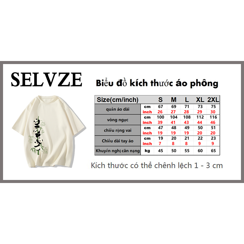 SELVZE Thời Trang Áo Thun cotton Tay Ngắn Dáng Rộng in Hình Gấu Trúc Dễ Thương