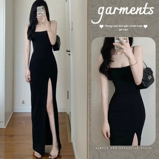 váy body đen hở lưng đầm dáng ôm váy 2 dây dáng dài xẻ tà Váy hông trông gầy cô gái nóng bỏng mùa hè