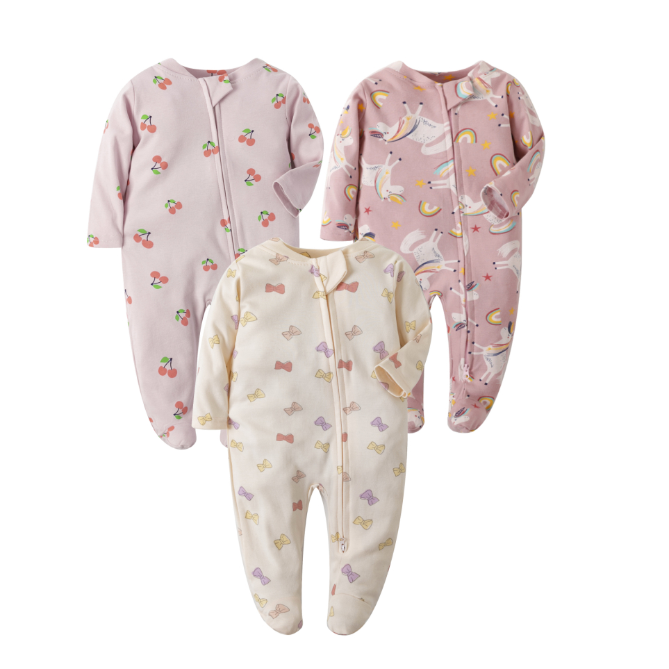 Áo Liền Quần Tay Dài Có Khóa Kéo Đôi Chất Liệu 100% cotton Thời Trang Xinh Xắn Cho Bé Sơ Sinh