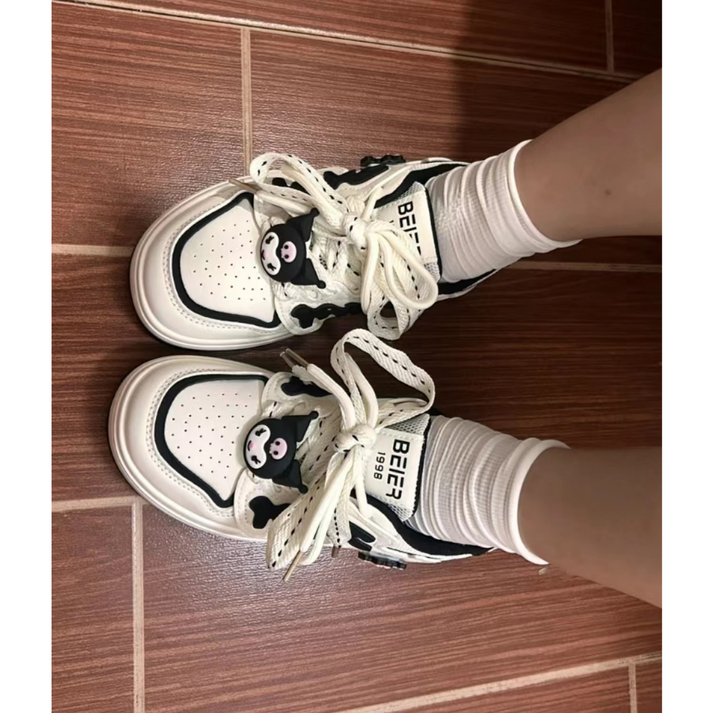 Giày Sneaker Vải kuromi Đáng Yêu Đế Bằng Phối Dây Bản To Giày Thể Thao Kiểu Nữ Mới 2023