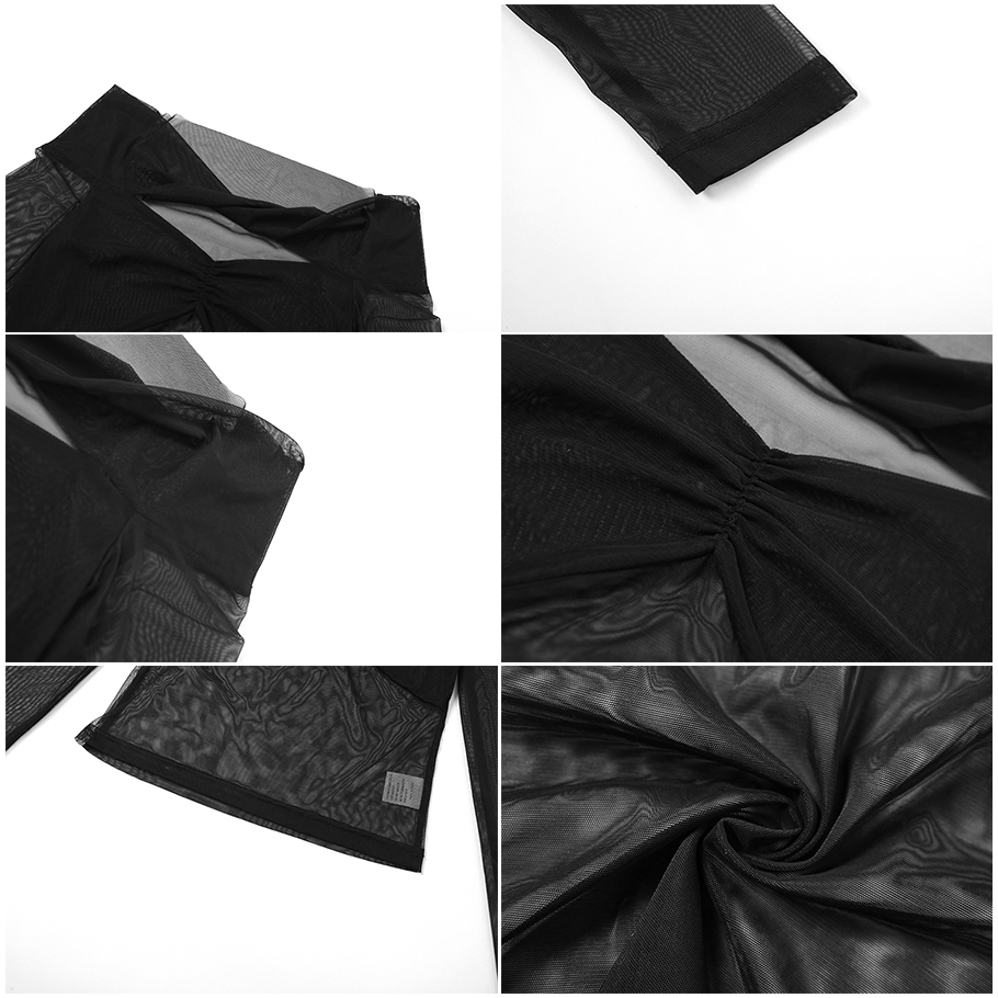 Klalien y2k Áo Thun Tay Dài Trễ Vai Xuyên Thấu Ôm Dáng Màu Đen Trơn Đơn Giản Cho Nữ