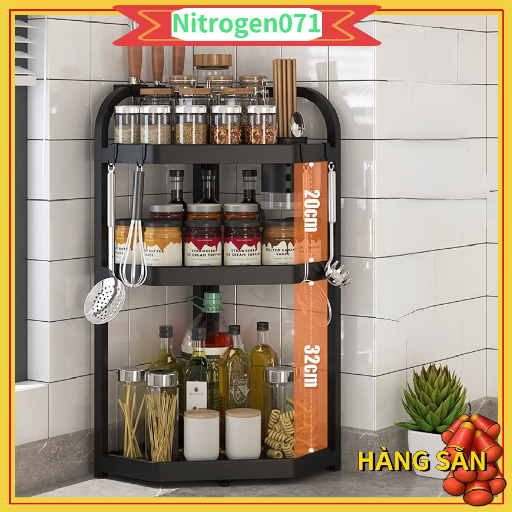 Kệ Đựng Lọ Gia Vị 3 Tầng Hình Tam Giác Màu Đen Kích Thước Vừa / Lớn Tiện Dụng Cho Nhà Bếp
