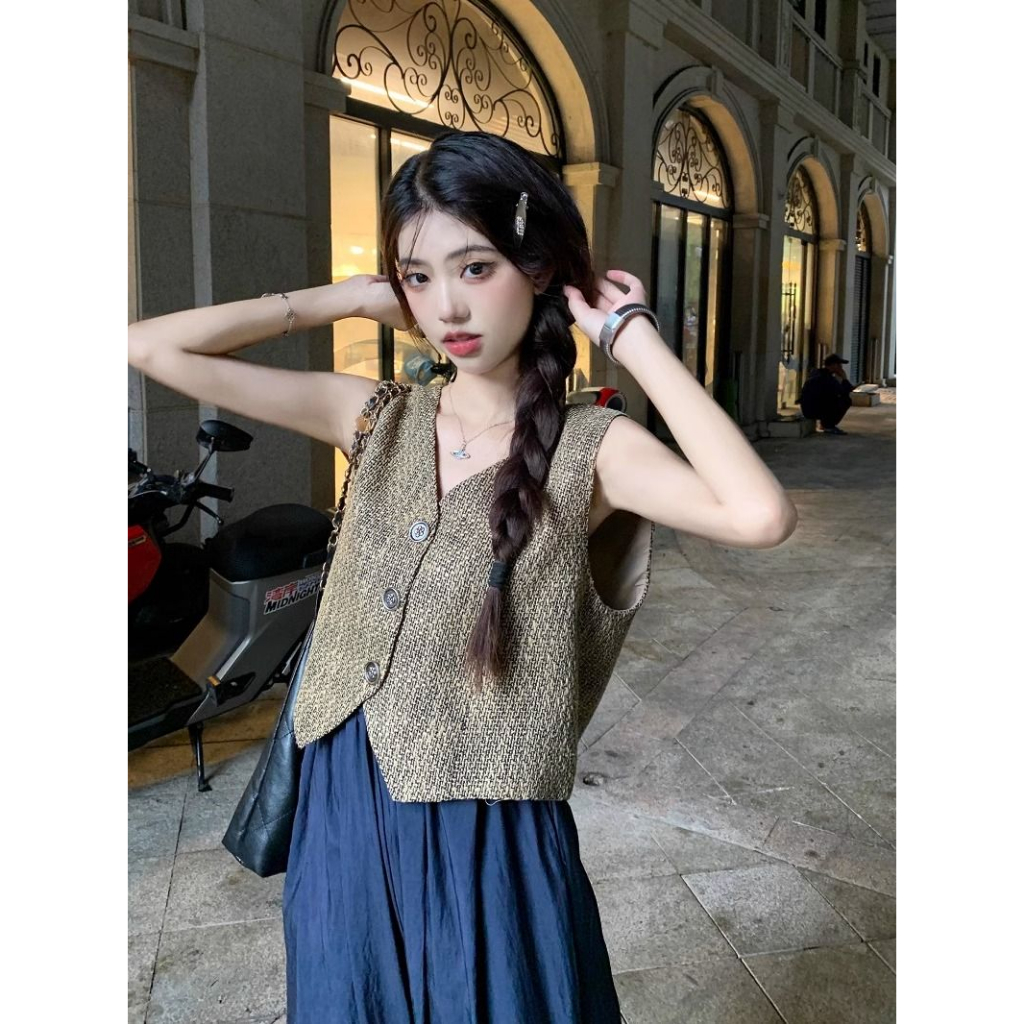 Set đồ nữ Áo Cổ Chữ v Không Tay + Quần Dài Ống Rộng Thời Trang Mùa Hè Cho Nữ