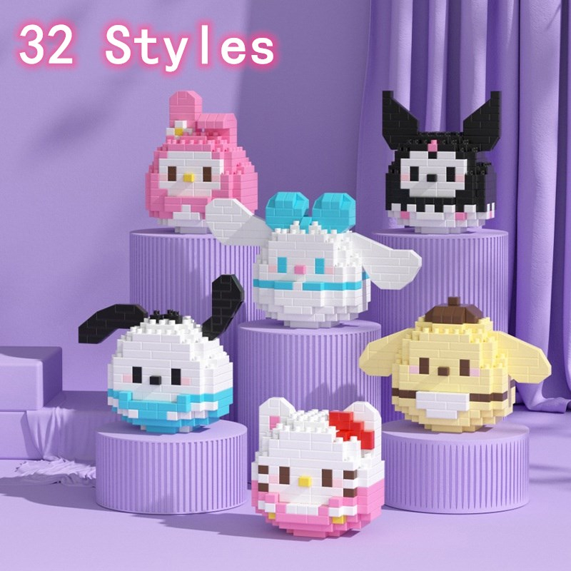 Kuromi sanrio đồ chơi bằng gạch lego gấu dâu búp bê hoạt hình hạt nhỏ khối xây dựng đồ chơi mô hình trang trí bàn