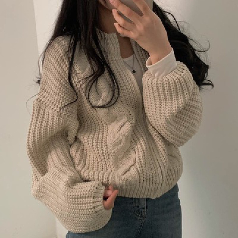 Áo Khoác Len cardigan Dáng Rộng Có Khóa Kéo Phong Cách Hàn Quốc Thời Trang Thu Đông Hàng Mới  HZFWC8034