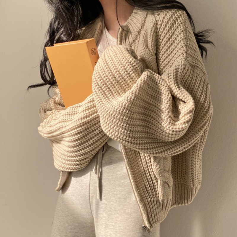 Áo Khoác Len cardigan Dáng Rộng Có Khóa Kéo Phong Cách Hàn Quốc Thời Trang Thu Đông Hàng Mới  HZFWC8034