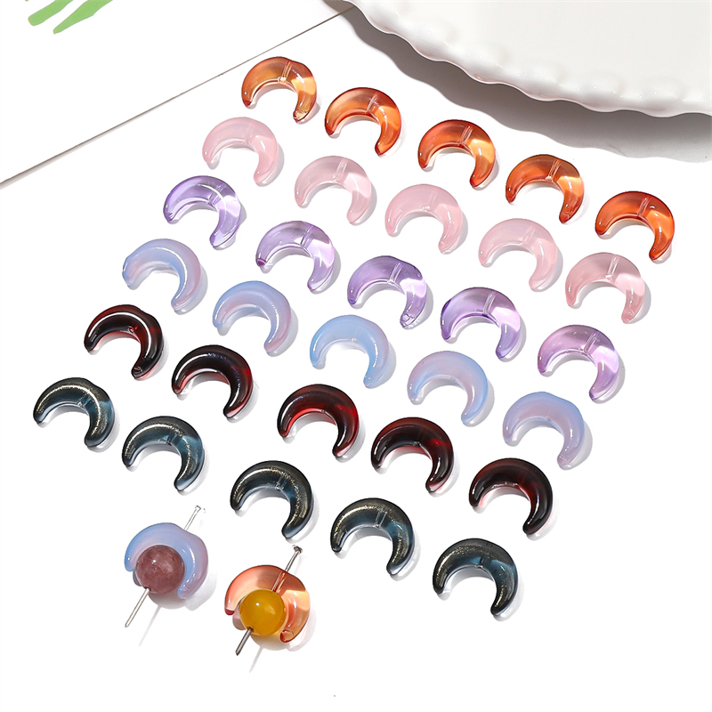 Hạt Thủy Tinh Trong Suốt Hình Mặt Trăng Kích Thước 15x12mm Dùng Làm Trang Sức diy