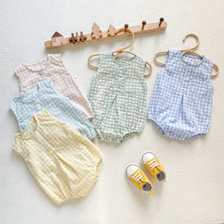 Trẻ sơ sinh mùa hè Cotton Pro Skin Non-pilling Thời trang Baby Caro In Không Tay Bông Breathable Rompers