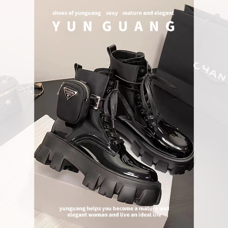 Yunguang Giày Bốt martin Đế Dày Cổ Vừa Có Túi Phong Cách Âu Mỹ Thời Trang