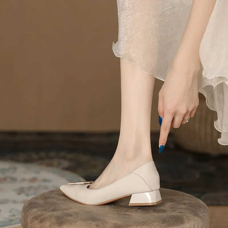 Giày Cao Gót Mũi Nhọn Chất Liệu Da Thời Trang Cho Nữ