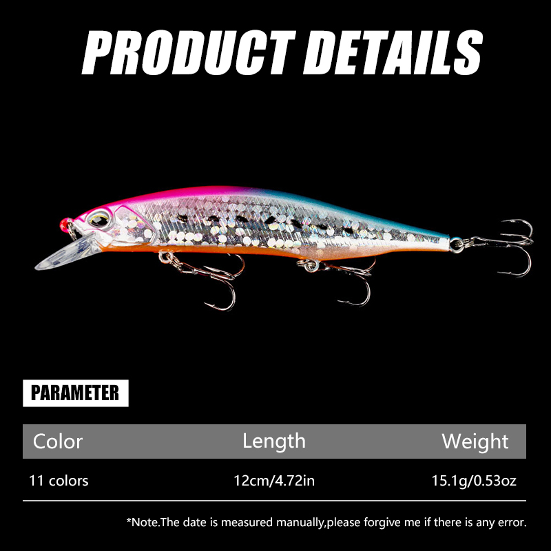 1 Mồi Câu Cá Nhân Tạo Cứng 12cm 15g Minnow Fishing Lure Hard Artificial Baits