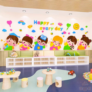 Trường mẫu giáo tường Sticker 3d Stereo Cartoon Phòng trẻ em tường trang trí lớp học Ring Creative chủ đề tường sắp xếp Acrylic Sticker