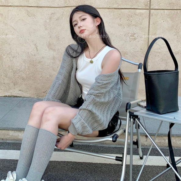「CZC」Áo Khoác Cardigan Dệt Kim Tay Dài Chống Nắng Dáng Rộng Thời Trang Hàn Quốc Cho Nữ