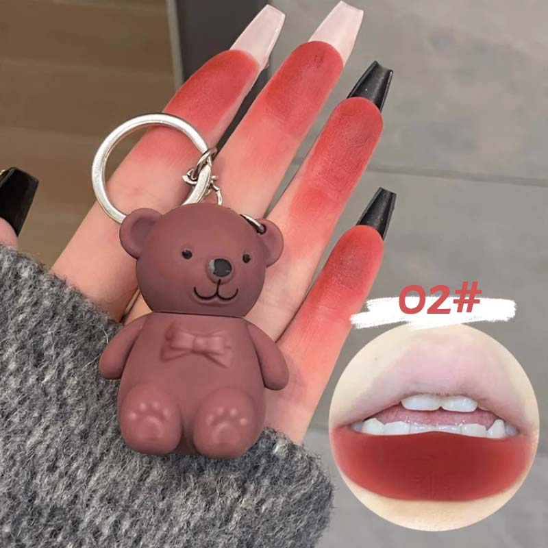 Derf Bộ 5 Son Môi Cho Màu Lì Lâu Trôi Kháng Nước Trang Trí Hình Gấu Xinh Xắn