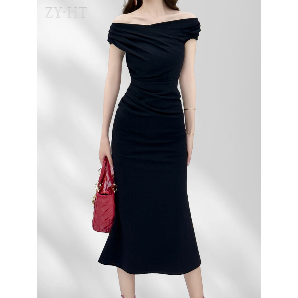 ZYHT Đầm Body Nhẹ nhàng Khí chất Một từ cổ áo Mảnh mai đầm đuôi cá váy ngang hông chân váy dạ 30161