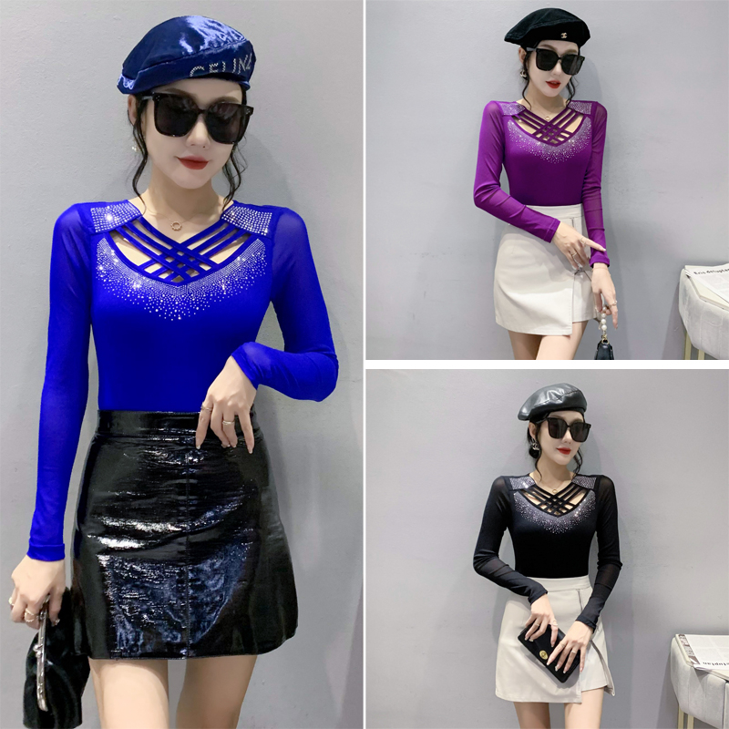 Miou Áo Thun Lưới Tay Dài Khoét Chéo Thời Trang Thu Đông 2023 Kích Thước 3xl