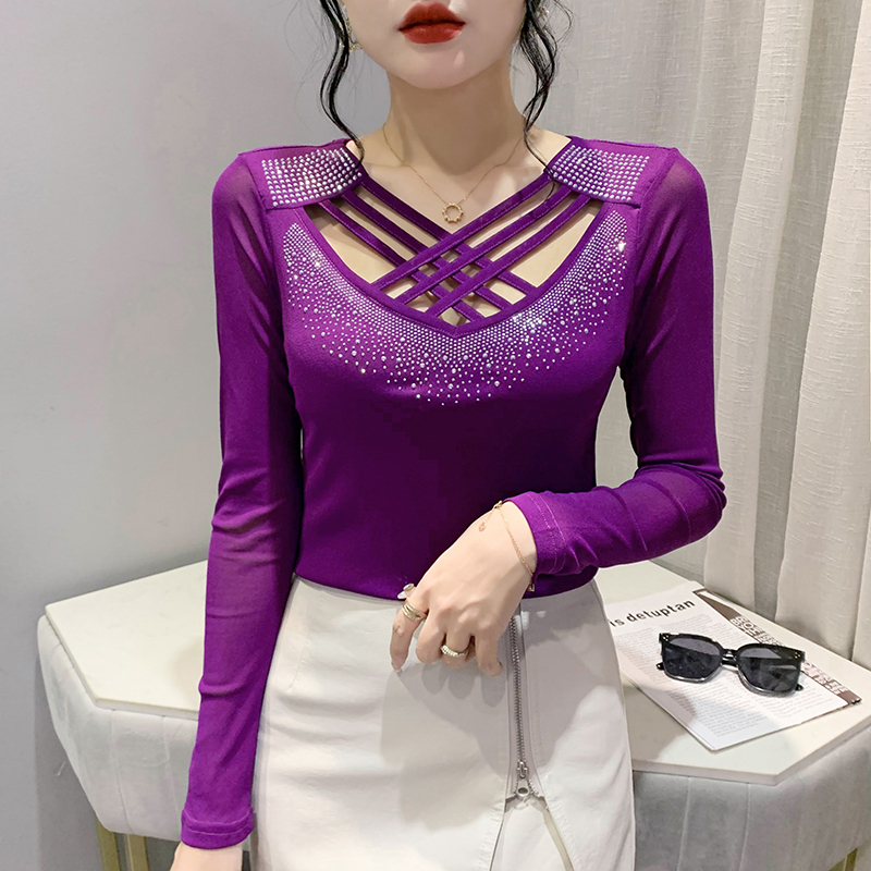 Miou Áo Thun Lưới Tay Dài Khoét Chéo Thời Trang Thu Đông 2023 Kích Thước 3xl