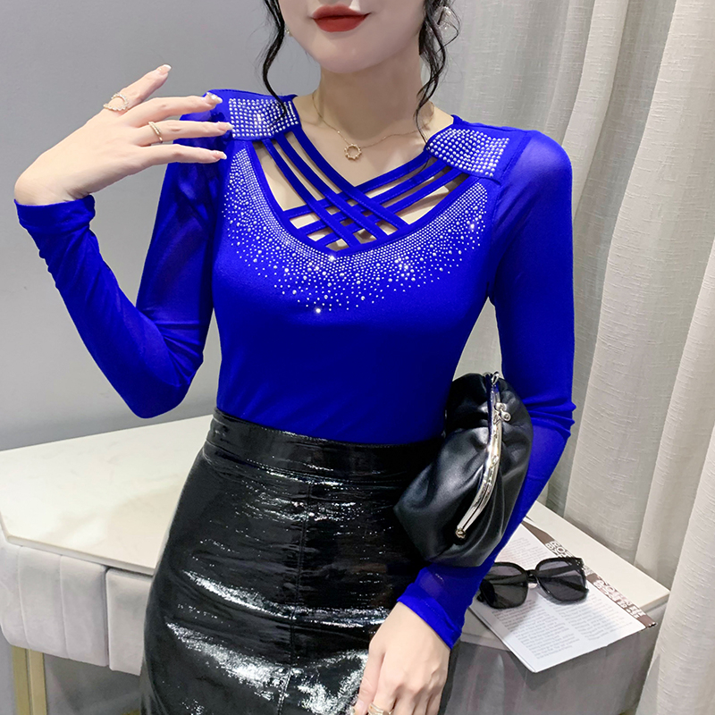 Miou Áo Thun Lưới Tay Dài Khoét Chéo Thời Trang Thu Đông 2023 Kích Thước 3xl