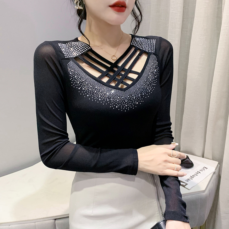 Miou Áo Thun Lưới Tay Dài Khoét Chéo Thời Trang Thu Đông 2023 Kích Thước 3xl