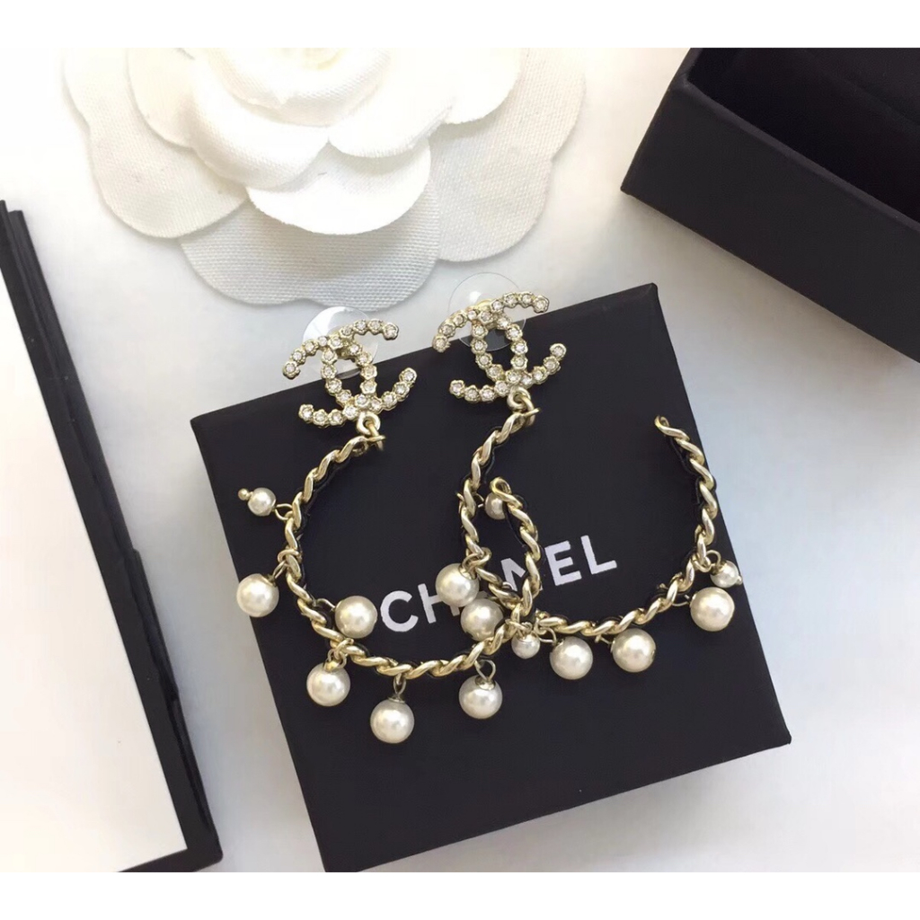 Thời Trang Bông Tai Mạ Bạc 925 Hình Chữ Đính Ngọc Trai Giả Xinh Xắn