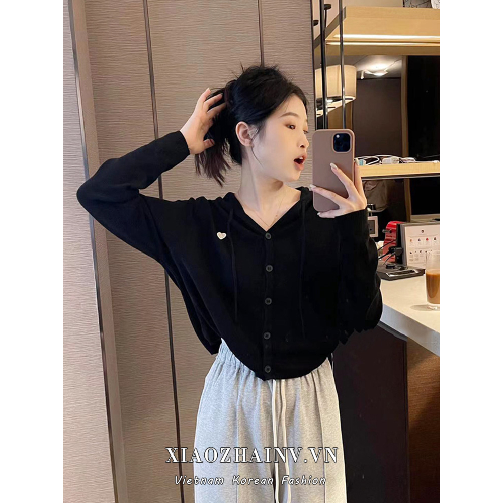 Xiaozhinv Áo Khoác cardigan Dệt Kim Mỏng Dáng Rộng Dây Rút Tay Dài Có 6 Màu Thời Trang Hàn Quốc Cho Nữ