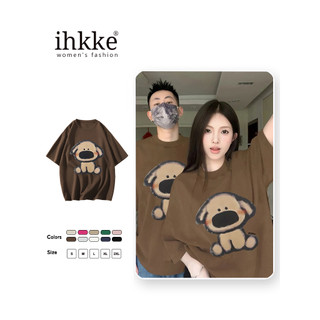 Ihkke áo thun unisex áo phông rộng Áo Thun 100% cotton In Chữ "Puppy" Dễ Thương Cho Cặp Đôi