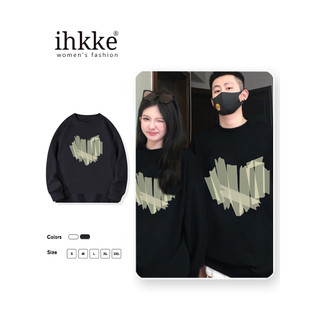 Áo sweater IHKKE màu đen/ trắng dáng rộng size lớn phong cách Mỹ retro