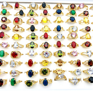 Set 20 nhẫn mạ vàng đính đá zircon nhiều màu thời trang