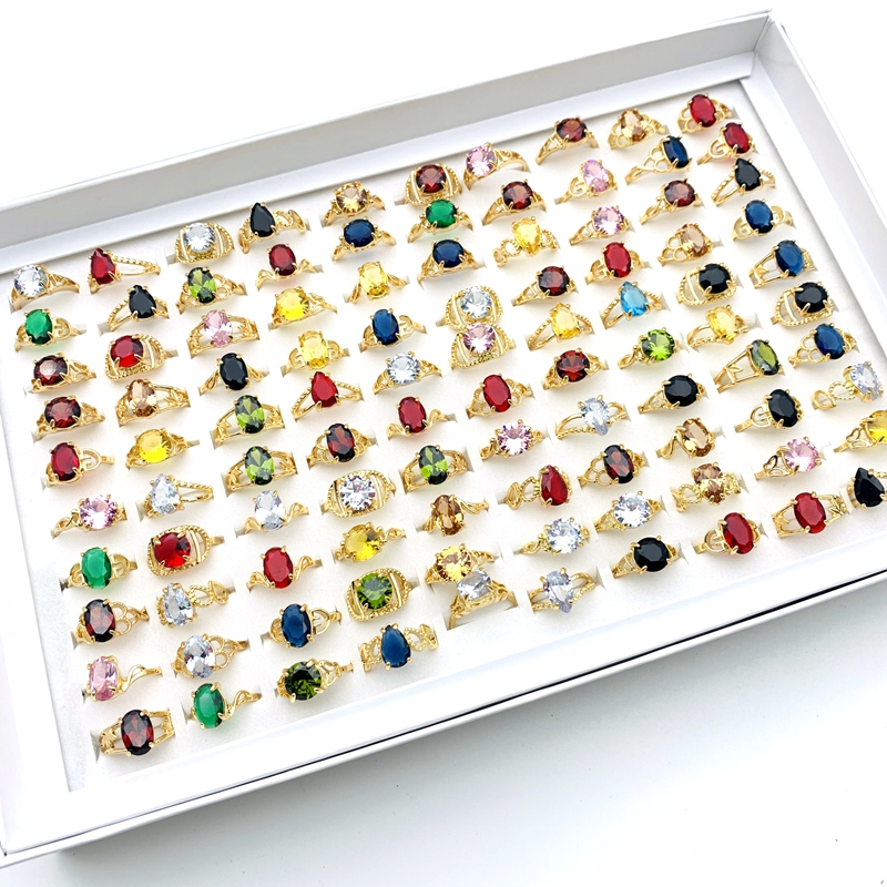 Set 20 Nhẫn Mạ Vàng Đính Đá zircon Nhiều Màu Thời Trang