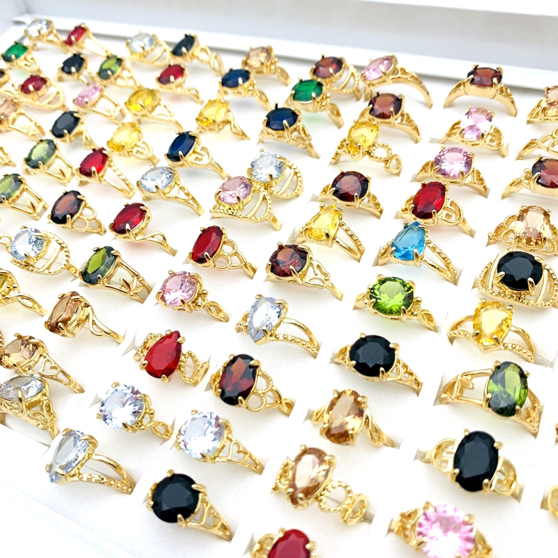 Set 20 Nhẫn Mạ Vàng Đính Đá zircon Nhiều Màu Thời Trang