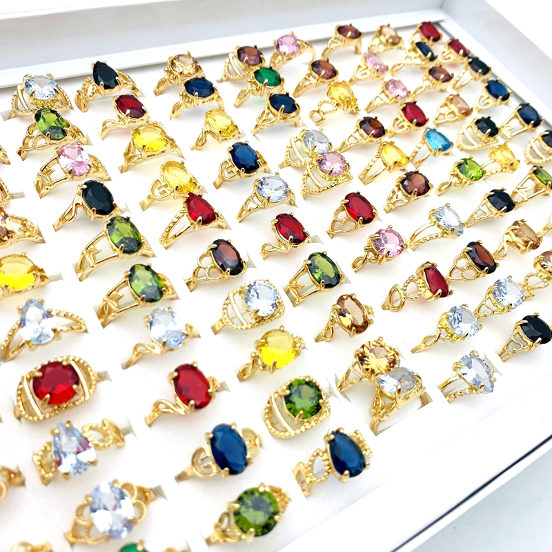 Set 20 Nhẫn Mạ Vàng Đính Đá zircon Nhiều Màu Thời Trang