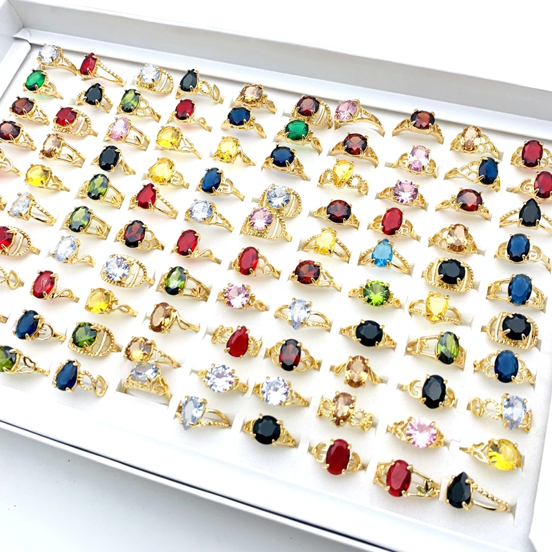 Set 20 Nhẫn Mạ Vàng Đính Đá zircon Nhiều Màu Thời Trang