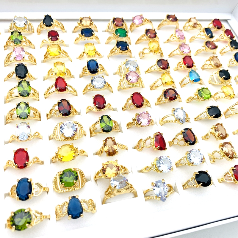 Set 20 Nhẫn Mạ Vàng Đính Đá zircon Nhiều Màu Thời Trang