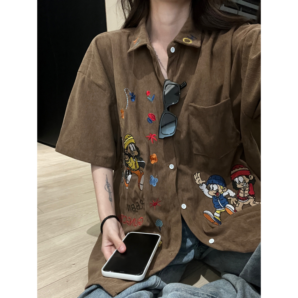 Áo Sơ Mi áo croptop Tay Ngắn Phong Cách Retro Đường Phố Nhật Bản Thời Trang Mùa Hè Mới Dành Cho Nữ áo kiểu