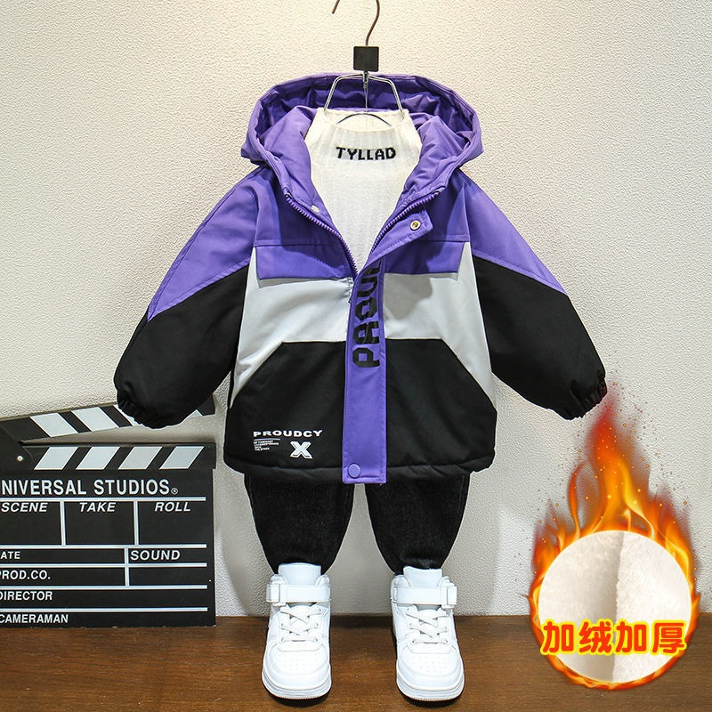 Áo khoác trẻ em Áo Khoác Đệm cotton Lót Nhung Dày Dặn Phong Cách Mới Mùa Đông Cho Bé Trai