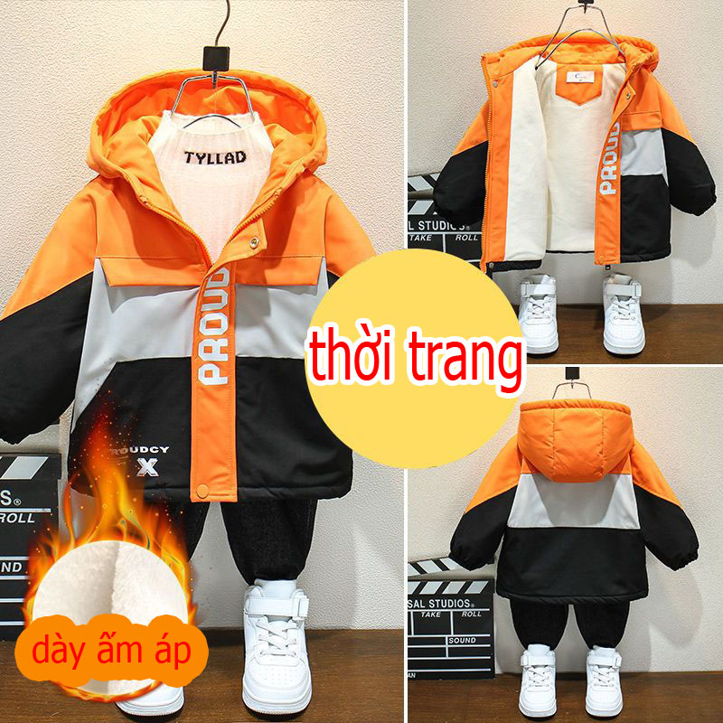 Áo khoác trẻ em Áo Khoác Đệm cotton Lót Nhung Dày Dặn Phong Cách Mới Mùa Đông Cho Bé Trai