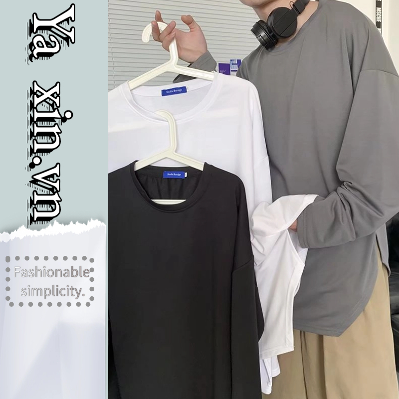 Áo Cotton Thun Unisex Thun Tay Dài Cổ Tròn Xẻ Tà Tùy Chọn Màu Sắc Thời Trang Dành Cho Nam Áo Phông Unisex ÁO PhôNg Nam Form RộNg ÁO NgầU ĐẹP
