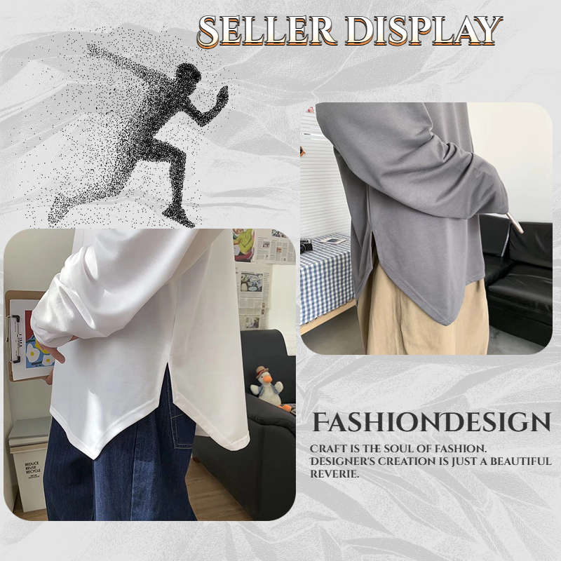 Áo Cotton Thun Unisex Thun Tay Dài Cổ Tròn Xẻ Tà Tùy Chọn Màu Sắc Thời Trang Dành Cho Nam Áo Phông Unisex ÁO PhôNg Nam Form RộNg ÁO NgầU ĐẹP