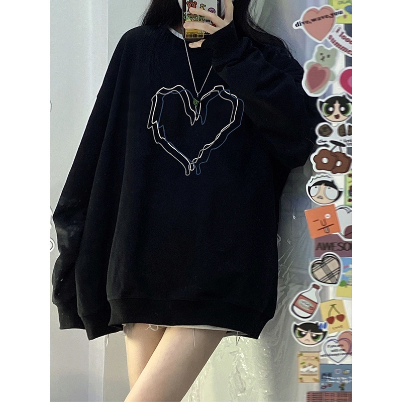 Áo sweater Ihkke cổ tròn màu đen phong cách Mỹ thời trang mùa thu cao cấp cho cặp đôi Hoodie