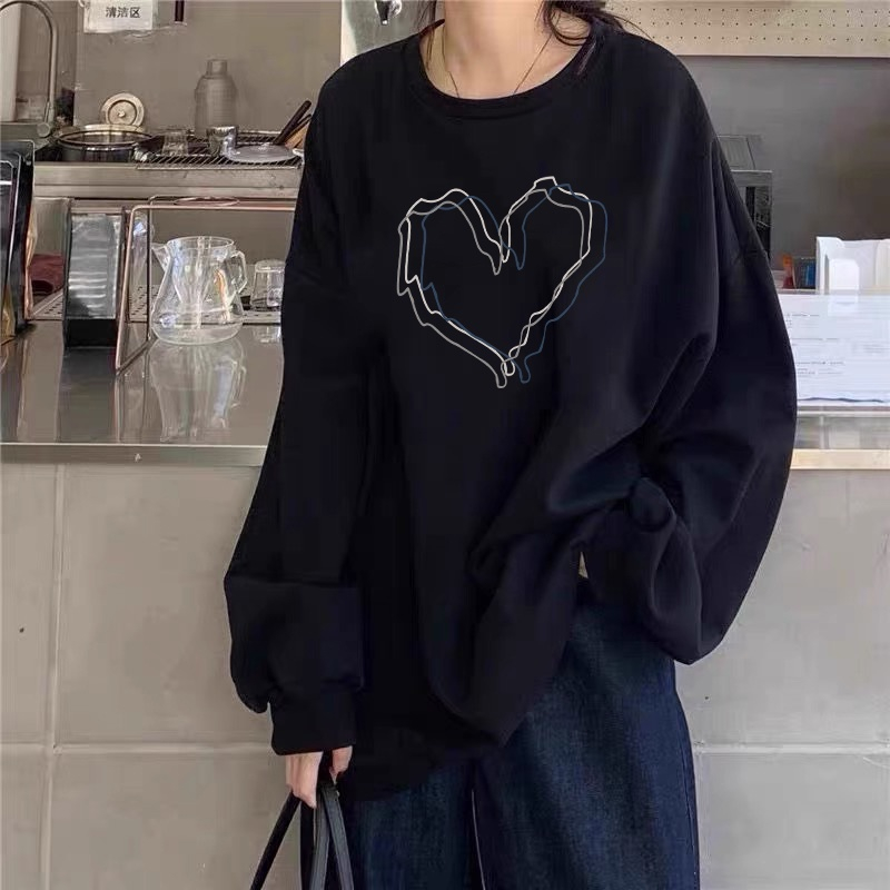 Áo sweater Ihkke cổ tròn màu đen phong cách Mỹ thời trang mùa thu cao cấp cho cặp đôi Hoodie