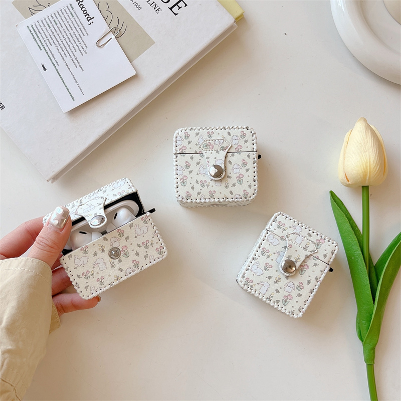 Vỏ Bảo Vệ Hộp Sạc Tai nghe không dây airpods 1 2 3 pro pro2 pro2 / pro / 3 / 2 / 1 Bằng Da Hình Thỏ Dễ Thương