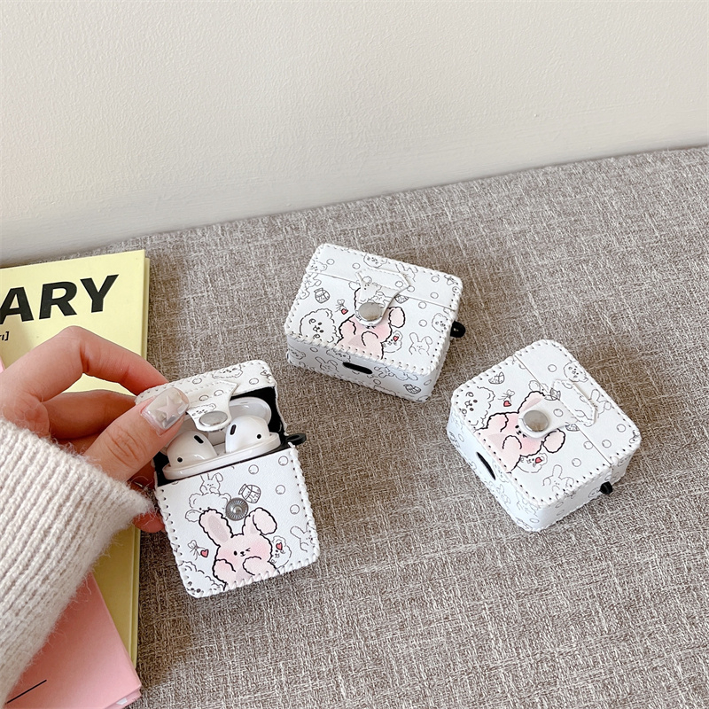 Vỏ Bảo Vệ Hộp Sạc Tai nghe không dây airpods 1 2 3 pro pro2 pro2 / pro / 3 / 2 / 1 Bằng Da Hình Thỏ Dễ Thương