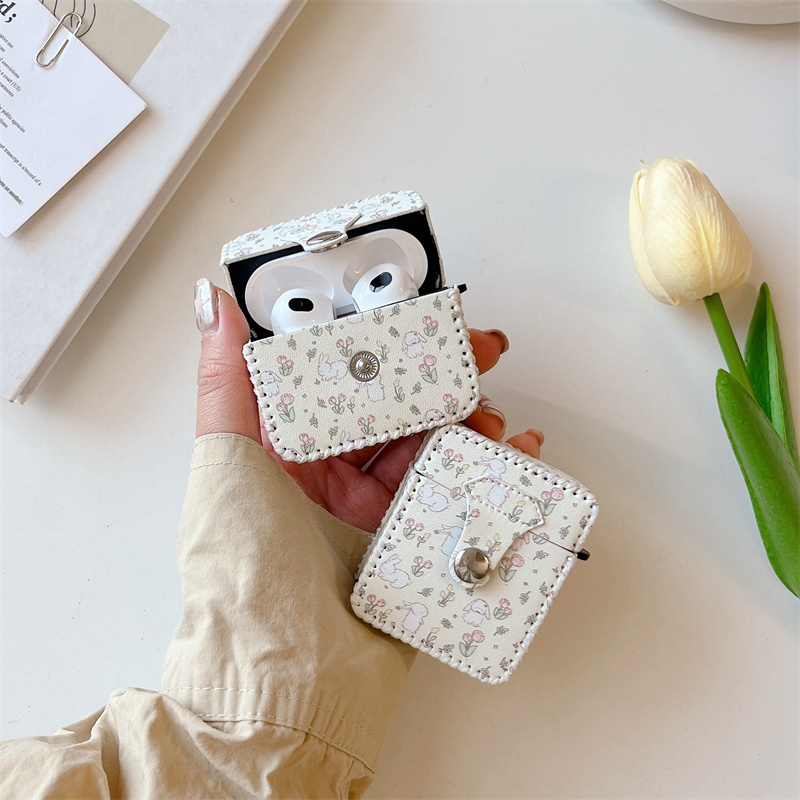 Vỏ Bảo Vệ Hộp Sạc Tai nghe không dây airpods 1 2 3 pro pro2 pro2 / pro / 3 / 2 / 1 Bằng Da Hình Thỏ Dễ Thương