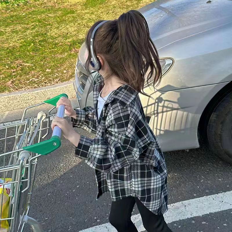 Áo Sơ Mi cotton Dài Tay Họa Tiết Caro Thời Trang Xuân Thu Cho Bé Gái