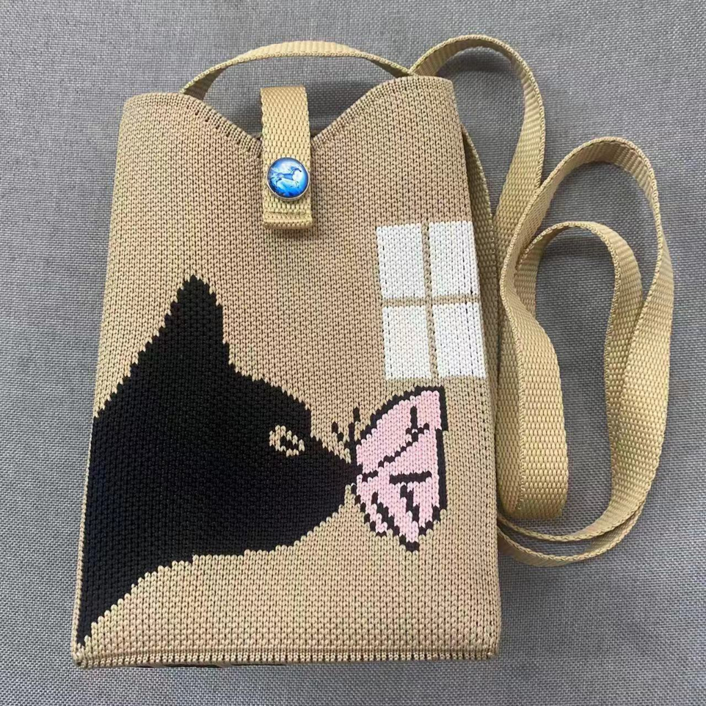 Thời Trang Túi Xách Đeo Vai Đan Len Sọc Ca Rô Phối Màu Cá Tính